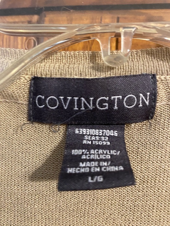 Covington Taupe Ruffle-Front Open Cardigan - Picture 2 of 7